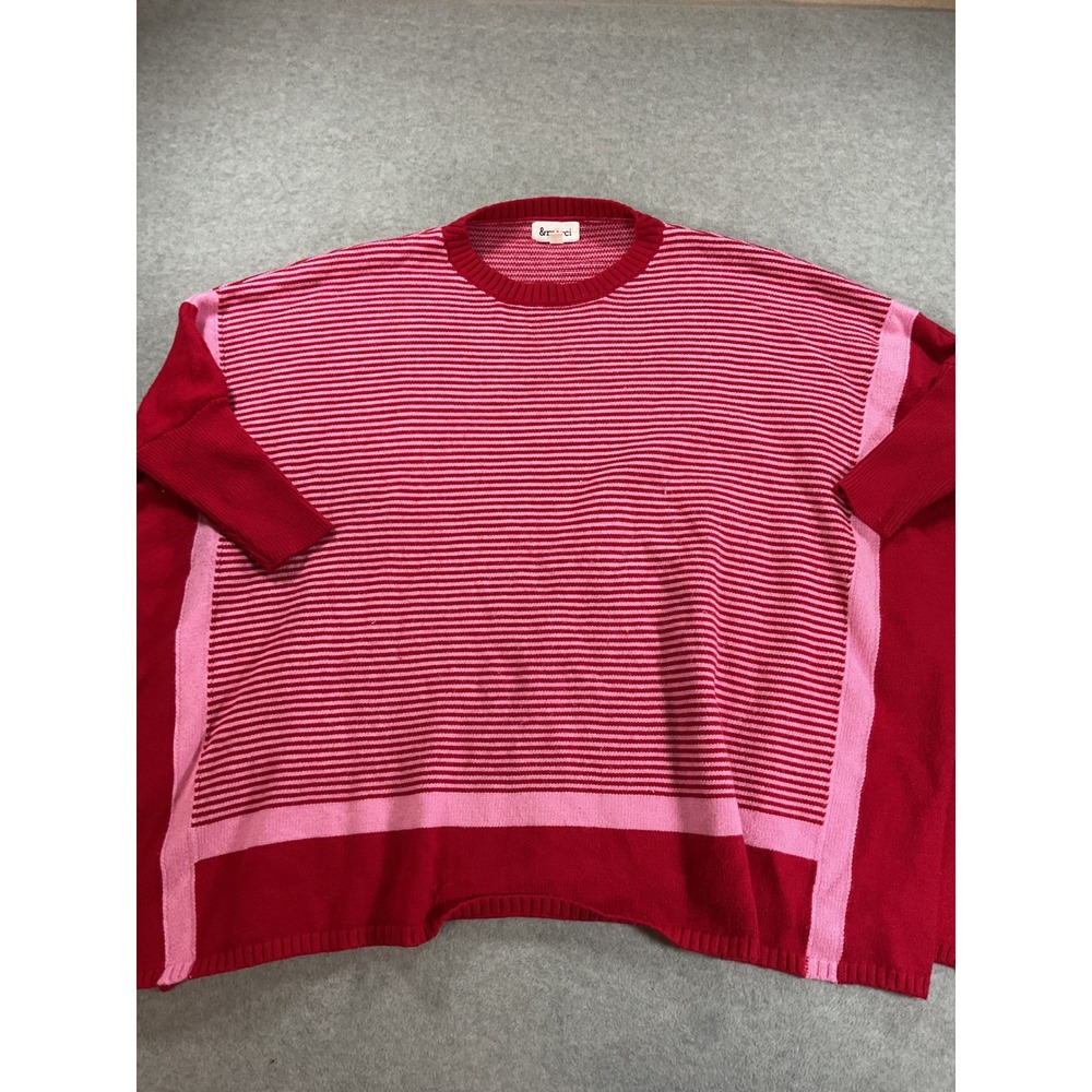 &merci Womens Red Pink Striped Oversized Boxy Knit Sweater Small 2111